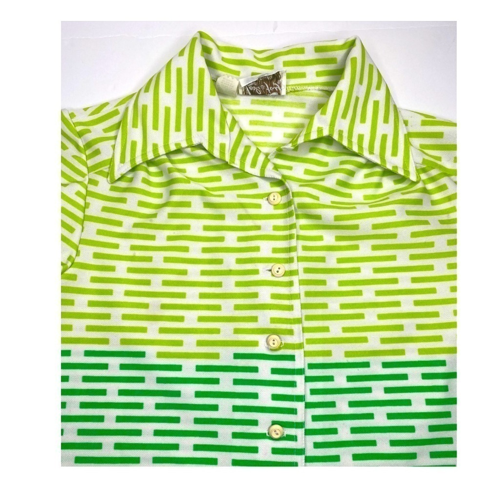 Vintage Butterfly Collar Ombré Lines Button Up Shirt Sz Med